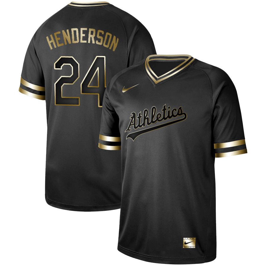 Men Oakland Athletics #24 Henderson Nike Black Gold MLB Jerseys